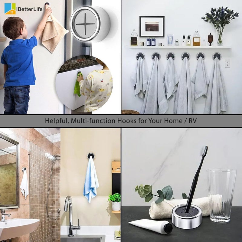 Zezhou iBetterLife Adhesive Kitchen Towel Hooks - 4 Pack Dish Towel Holder for Cabinet, Push Hand Towel Hook, Dish Cloth Rag Holder for Home Bathrooms, Kitchens, Garages, RV, Within Easy Reach, Matte Black - Image 2